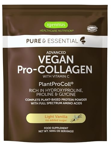 Igennus Vegan Collagen Powder, Natural Vanilla Flavour, Plant-Based Peptide Protein Supplement, 21 Amino Acids & Vitamin C, Complete Collagen Boosting Formula, Mix into Drinks or Food, 35 Servings