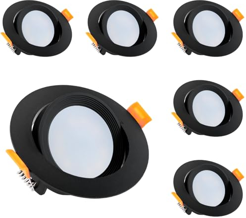 LUMILED 6x Einbaustrahler LED flach Spots GU10 inkl. 6W LED Leuchtmittel Neutralweiß 4000K 580lm Einbauleuchten 230V Einbaurahmen schwarz rund Einbauspots schwenkbar Downlight