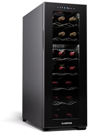 KLARSTEIN Shiraz Cave à Vin Blanc – 18 Bouteilles, 21 L, 2 Zone | Réfrigérateur à Vin Pose Libre, Porte Vitrée, Silencieux, 5–18 °C, LED, Cadre Inox