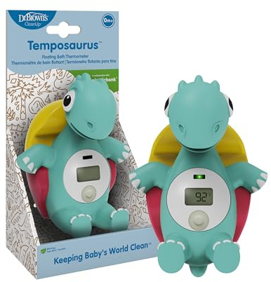 Dr. Brown's CleanUp Temposaurus Floating Bath Thermometer for Accurately Measuring Baby's Bath Water Temperature, BPA Free