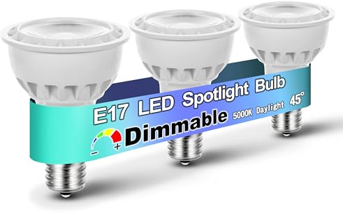 Heifymi E17 LED Spotlight Bulb Dimmable 6W (60 Watt Equivalent) E17 Intermediate Base Type R14 Reflector Light Bulb for Desk Reading Cabinet Lamp Track Lights, Daylight 5000K, 600 Lumen, 3 Pack