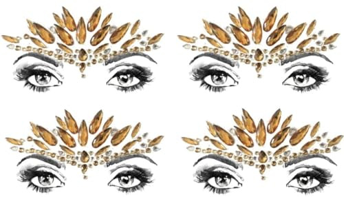4 piezas cara brillante oro cara gemas pegatinas purpurina diamantes de imitación cara maquillaje cara B34