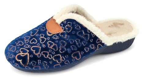 JOMIX Zapatillas Casa Mujer Invierno con Cuña Fabricadas en España Pantuflas Mujer con Estampado de Corazón