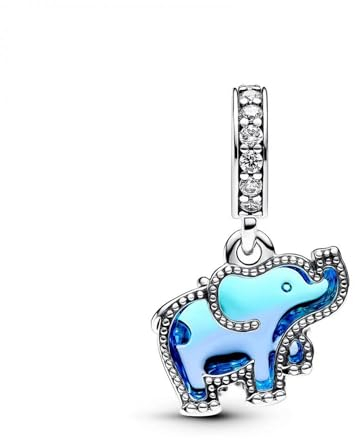 PANDORA Moments Blauer Murano-Glas Elefanten Charm-Anhänger aus Sterling Silber mit Zirkonia, Kompatibel Moments Armbändern, 793339C01