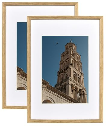 Atryinous Lot de 2 cadres photo en bois - 30 x 40 cm - Avec passe-partout - Format A4-21 x 30 cm - À suspendre/à poser pour photos/affiches/collages - Chêne photo moderne