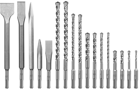 SALI Set di 17 punte per trapano SDS Plus e scalpello, punte per trapano per cemento armato, pietra naturale, muratura di mattoni