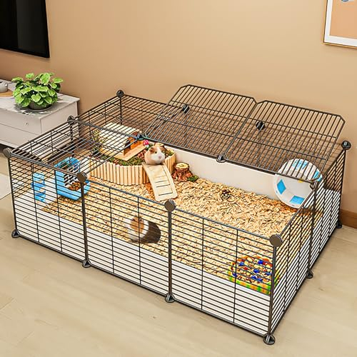 Extra Großer Raum-Laufstall für Kleine Tiere, Kräftige Verschlüsselung, Metallgitter, Innenkaninchenzaun, Igelkäfig, Meerschweinchenkäfig (Color : Black, Size : 111x72x37cm)
