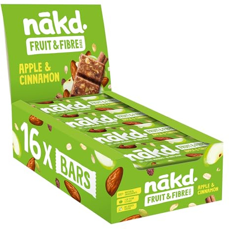 nakd. Fruit & Fibre bars - Apple & Cinnamon - High in fibre - 100% Natural ingredients - No added sugar - Vegan - 16 x 44g bars - 704g