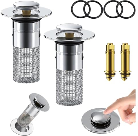 CuteHairy 2 Pieces Kitchen Sink Drain Strainer, Bathroom Sink Stopper for Catching Hair, Stainless Steel Kitchen Drain Plug Cover with Anti-Clogging Basket Strainer