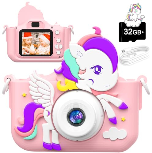 Joltix Appareil Photo Enfants, 2.0 Pouces Appareil Photo Numérique, HD 1080P Caméra Vidéo Selfie Enfant, Licorne Caméra avec 32GB Carte et Etui, Cadeau Parfait pour Garçons & Filles de 3 à 12 Ans