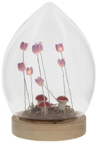 Shudehill Giftware Flower Dell Meadow LED Dome Decoraive Mood Light - Pink, Lilac or Yellow Tulips with Wooden Base (Lilac)