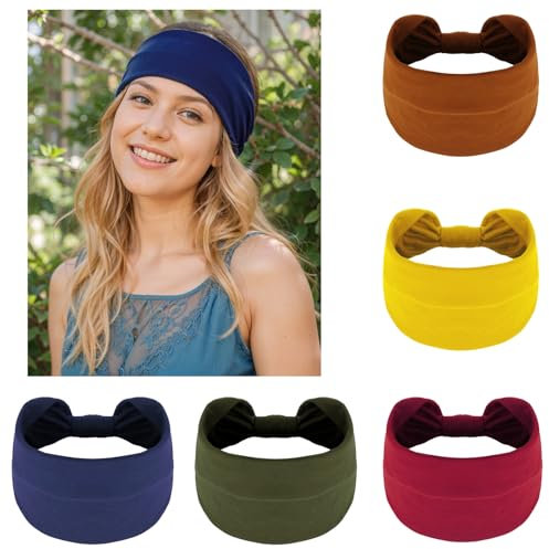 5PCS Stirnbänder für Damen Haarbänder Breite Elastische Weiche, Wicking Stretchy Haarband Damen Dünn Sommer Stirnband, Headbands Baumwolle für Frauen Sport/Yoga Kopfband Haarschmuck