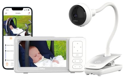 CHILLAX - Baby monitor Video Giraffe Clip portatile - LCD HD 5'' - Camera wireless Full HD 1080p - Asta flessibile - Visione notturna - WalkieTalkie - WiFi On/Off - Allarme suono e movimento - App
