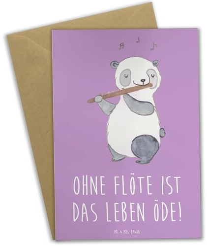 Mr. & Mrs. Panda Glückwunschkarte Flöte Leben - Geschenk, kommunionskarte, Musiker, Flötist, Musik, genesungskarte, Lernen, Holzblasinstrument, einladungskarten, Melodie, weihnachtskarten, osterkarte