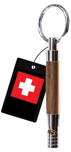 Pavlova’S Silbato para Perros de Nogal Suizo 11 cm, Hecho a Mano en Suiza, Madera de Nogal y Acero Inoxidable, Herramienta Compacta para Entrenamiento, Incluye Lanyard y Anilla, Garantía 10 Años