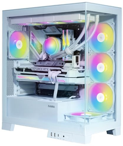 SAMA V50 Mid Tower Gaming PC Case with Dual Tempered Glass, 4×ARGB PWM Fans, High Airflow Chassis with 360mm Radiator Support, USB-C Port, Easy Cable Management – White