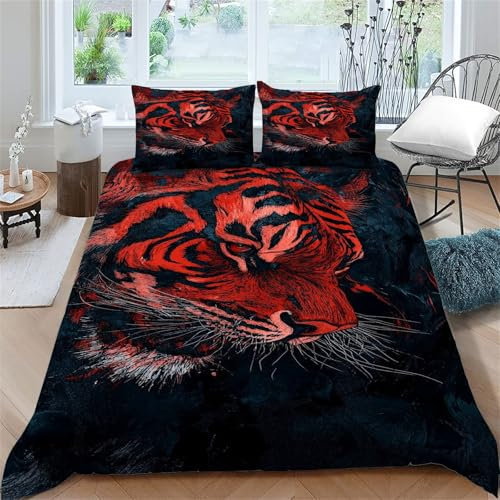 TMMDH Bettwäsche 140x200 Bettbezug Winter Bettwäsche-Sets Tiger 3D Muster Weich Baby bettwäsche Set Hypoallergen Kinder bettwäsche mit 2 Kissenbezüge 80x80 cm