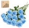 Woltoy Rosas Artificiales 12 PCS, Azules Rosas Artificiales De Tallo Largo, Ramos De Flores Artificiales, Materiales Naturales, Ideales para Jardín, Bodas, Centros De Mesa Y Decoración del Hogar