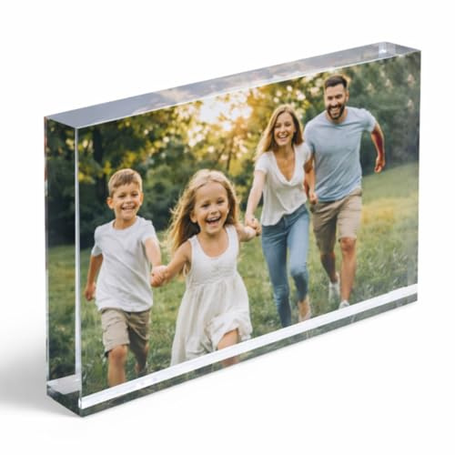 PB TECH Personalised Acrylic Crystal Clear Photo Block Plaque With Your Photo Picture Image Logo And Text 3D Effect - Custom Gift for Man Women Family for Birthday Christmas Valentines Day (Rectangle)