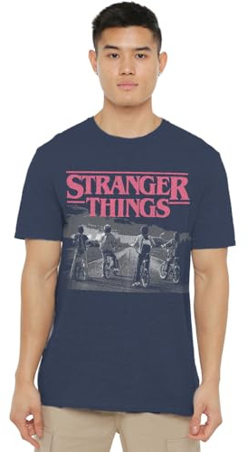 Stranger Things säsong 1 affisch cykel scen unisex t-shirt, ljung marinblå, medium, Marinblåmelange, M