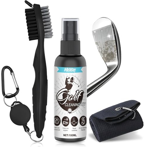 AllisWay 3-In-1 Golfschläger Zubehör, 100 Ml Golfschläger-Reinigungsspray, Microfaser Putztuch, Golf Bürste, Multifunktionales Golf Geschenke für Männer Frauen, Golf Set, Essentials Golfzubehör