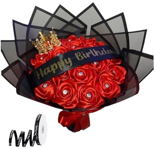 Glitzer Rosen Bouquet, 16 Zweige glänzende künstliche Blumen Bouquet, DIY Decorative Fake Roses mit Stiel, Wickelbänder und Packpapier zum Jubiläum, Verlobung, Hochzeit