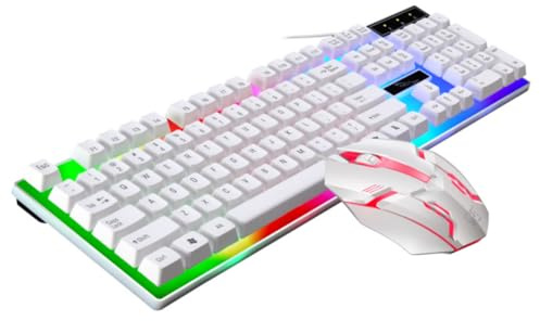 Clavier et Souris Filaires USB 104 Touches Abs Blanc | Design Ergonomique, Capuchons Flottants, Trous de Drainage Clavier, Liaison USB pour Ordinateur