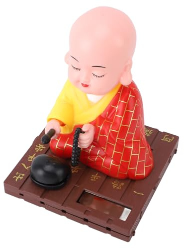 Zerodis Accessoires de Bureau Têtes Solaires Jouets Chinois Petit Bouddha Rouge Attirant la Richesse Tremblant Tête Frappe du Tambour en Bois Petit Moine Figurine Carnet de Tableau Bord Décorations