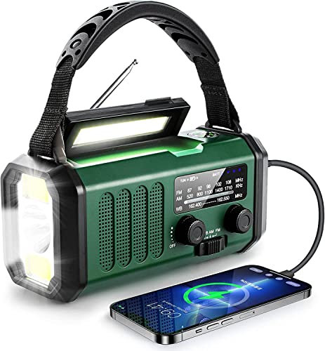 20000mAh Radio Portatile a Batteria FM, Radio Portatile Ricaricabile a Pile Manovella Solare con 3 Modalità, Lampada da Lettura, Allarme SOS, Bussola per Campeggio, può Caricare Gli Smartphone