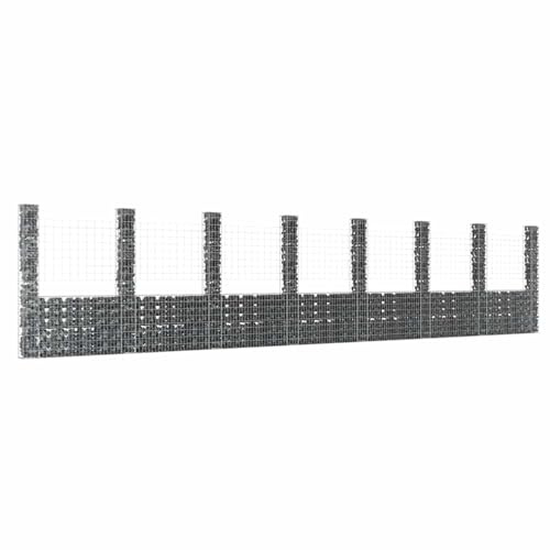 Gecheer Panier gabion en forme de U 8 poteaux en fer 860 x 20 x 200 cm, poteaux en métal pour jardin, pelouse, fermes, clôtures en plein air, potagers, routes