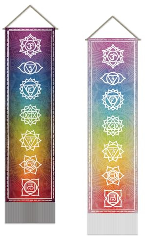 SUPERDANT 2 pz. Arazzo Chakra Arazzo Da Parete Chakra Arazzi Murali Colorata Pezzo Lungo Tappeto Murale Decorazione per casa Soggiorno Appartamento Hotel 130x33cm