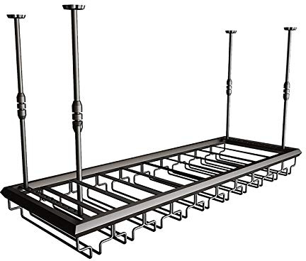 PXAMORTEL Portabottiglie in metallo, Portabottiglie e portabicchieri in metallo sospeso, altezza regolabile 30-60 cm, diverse misure, nero(120x30cm)