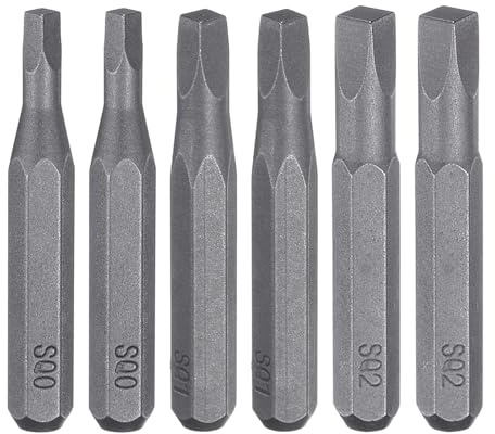 sourcing map 6pcs Square Drive Bits Set SQ0/SQ1/SQ2 5/32 Hex Shank 28mm Length S2 Steel Magnetic 4 Point Head Screw Driver Drill Bits for Electric Manual Screwdrivers Precision Repair