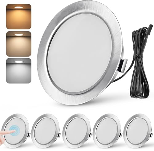URing 6er Set LED Einbaustrahler 12V Dimmbar 55-58mm 3W Ultra Flach LED Spots 12V 3000K 4000K 6000K Deckenspots Einbauleuchten Küche Möbeleinbauleuchte Einbauspots Spot mit 2M Kabel, Nickel