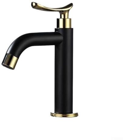 Waschbeckenarmatur, Einhand-Kaltwasserhahn für Waschbecken, 304 Edelstahl, glatter Durchfluss, kompatibel mit den meisten Waschbecken, Schwarz und Gold (kurz)