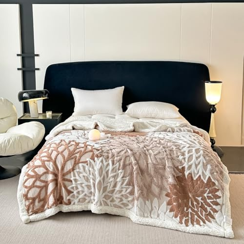 Hayisugal Sherpa Kuscheldecke Flauschige Schlafdecke, super weiche Fleecedecke als Sofadecke, Tagesdecke oder Wohndecke Couchdecke Sofa überwurfdecke, Jacquard-Khaki, 150x200cm