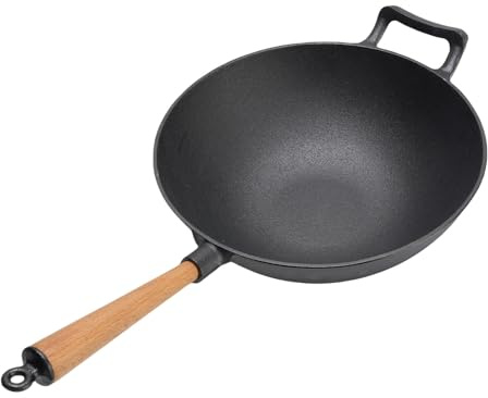 YDuupxe Wok de Hierro Fundido, Sartén para Freír con Distribución Uniforme del Calor, Superficie Antiadherente, Diseño Duradero para Acampar Al Aire Libre, Asar a la Parrilla y Cocinar