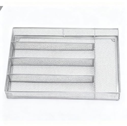 Tnfeeon Organizador de Cubiertos, Organizador de Cajones de Utensilios de Acero Al Carbono, Bandeja para Cubiertos, Cubiertos, Divisor de Almacenamiento para Cocina, Dormitorio, Sala de (SILVER)