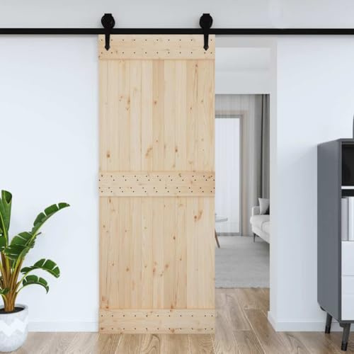 Juego completo de puertas correderas, 90 x 210 cm, madera maciza de pino, sistema de rieles para puertas correderas, puertas interiores
