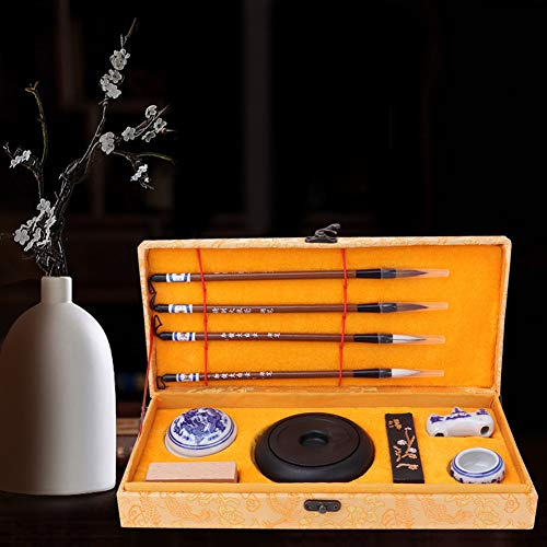 Generic Traditionell Kinesisk Kalligrafi Set Premium Quality Pensel Penna Bläck Papper Inkstone för Nybörjare Art 4 Enheter