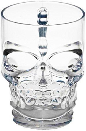 Circleware Skull Face Beer Mug Drinking Glasses with Handle, Set of 2, Heavy Base Funny Entertainment Glassware for Water, Juice and Halloween Decorations Beverage Gifts, 17.6 oz.