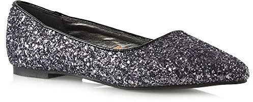 ESSEX GLAM Womens Pointed Toe Flats Wedding Shoes Sparkly Glitter Slip On Ballet Pumps Shoes Size 3-8