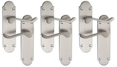 Designer Levers - Brora Round Top Design Lever Door Handle - 3 Pairs - Satin Nickel - Latch Door Handle - Interior Use