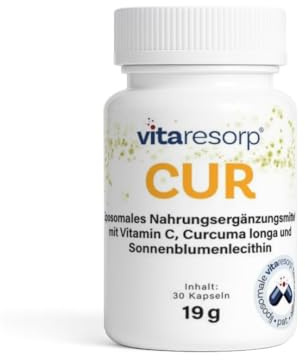 Vitaresorp® - liposomales CUR Natural Resorp Boost - Nahrungsergänzungsmittel mit Vitamin C und Curcuma Longa Extrakt - Natürlich, Vegan, 30 Kapseln - Qineva®