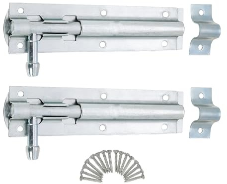 Pack of 2 Heavy Duty 6 Inch Straight Iron Barrel Bolt Zinc Finish Door Latch Lock - Ideal for Garden Gate, Shed, Barn, Sliding Door