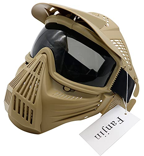 Paintball Mask, Airsoft Mask, Tactical Masks Full Face Gear with Goggles Impact Resistant for Hunting CS Survival Games Paintball Game Halloween Cosplay and Other Outdoor Activities (Tan, Gray lens)