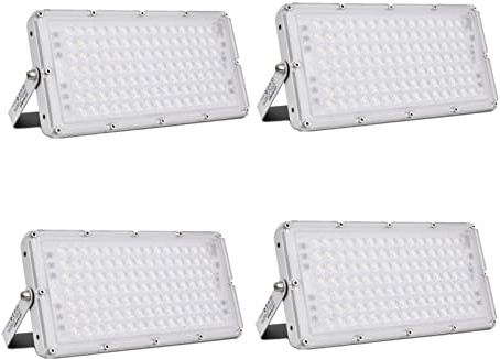 100W LED Fluter,4 Stück10000LM LED Strahler Außen Led Scheinwerfer 6500K Kaltweiß Superhell Aussenstrahler,Ultradünn Flutlicht IP66 Wasserdicht Außenbeleuchtung für Garten, Garage, Sportplatz, Hotel