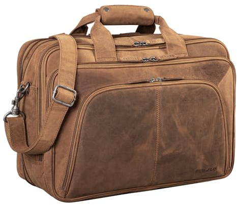 STILORD 'Calisto' Extra Große Arbeitstasche Leder Vintage Lehrertasche Aktentasche Office Bag XL Businesstasche für 2 Aktenordner 17 Zoll Laptoptasche Echtleder, Farbe:tan - dunkelbraun