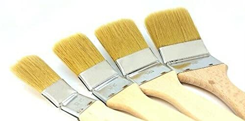 ASKON Heizkörperpinsel 4er Set aus 25mm, 35mm, 50mm und 60mm - Profiqualität - helle Borste - geschliffener 31cm Buchenholzstiel - Weißblechfassung