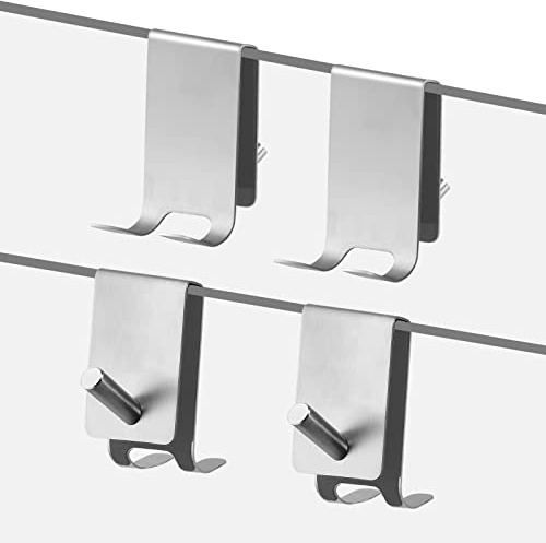 JiGiU Duschwand Haken ohne Bohren NEUE Handtuchhaken und Rasiererhalter Kombination für Glaswand von 6-12 mm | Edelstahl Duschhaken mit Gummi Schutz für Duschabzieher Handtücher Bademäntel (4er Set)